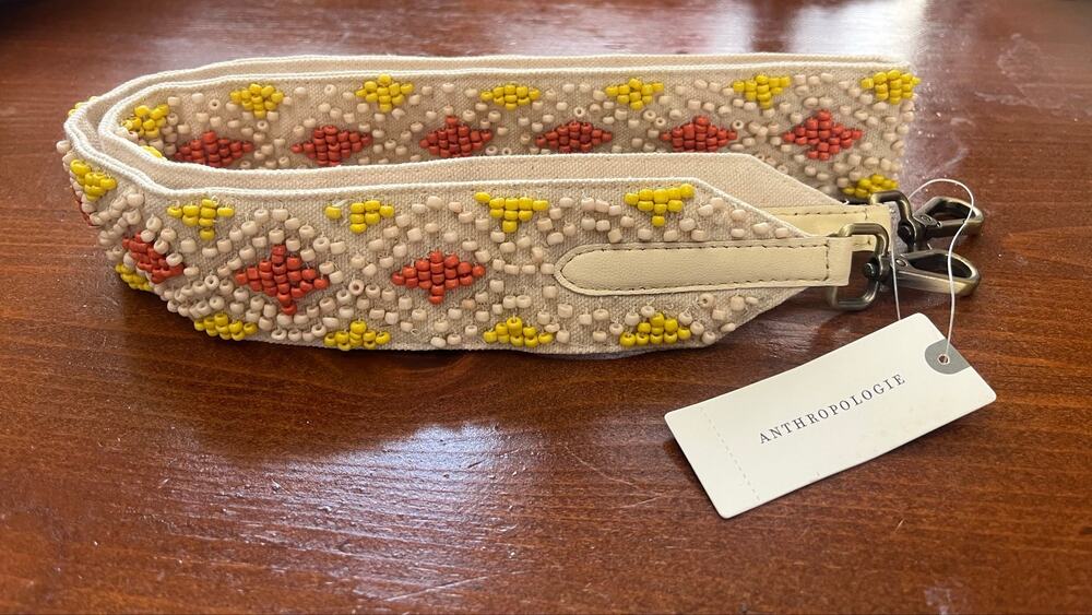 NWT Anthropologie Beaded Canvas Crossbody Bag Strap Boho Guitar Strap